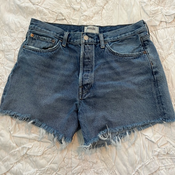 AGOLDE PARKER LONG DENIM SHORTS - Picture 1 of 5